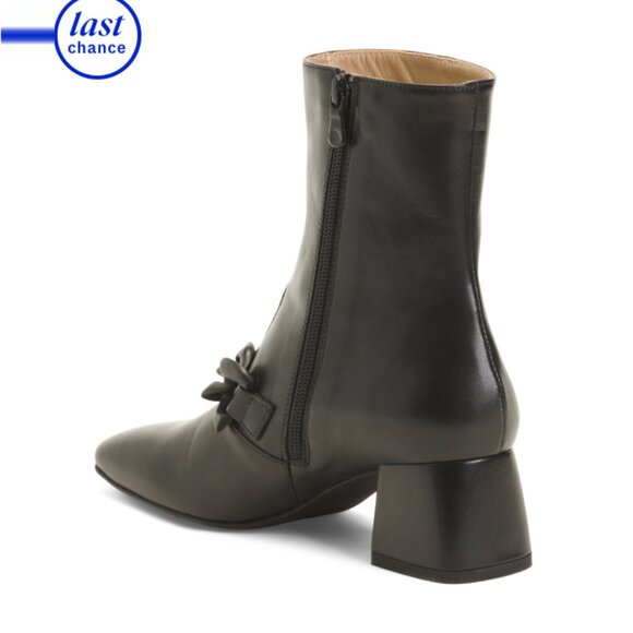 NEROGIARDINI Black Made In Italy Leather Chain Dress Booties - Picture 2 of 2